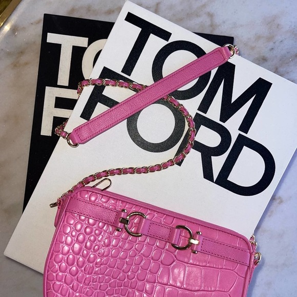 New Talbots Pink Leather Croc Embossed Crossbody Bag - Picture 5 of 13